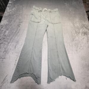 REgeneration Celebrity Pink Pants Womens 11/30 Green Flower Flare Raw Hem Boho